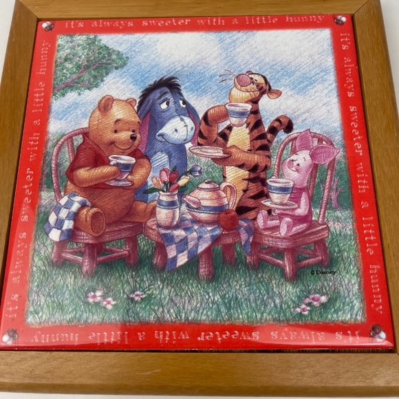 Vtg Winnie the Pooh Simply Pooh Always Sweeter w Little Hunny Tile w Wood Frame - Picture 9 of 9